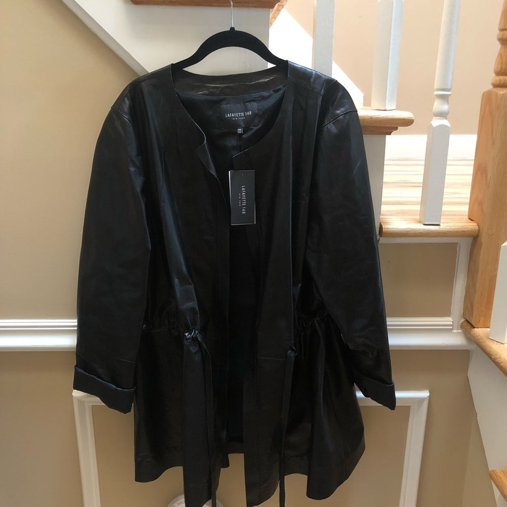 Black leather anorak style jacket